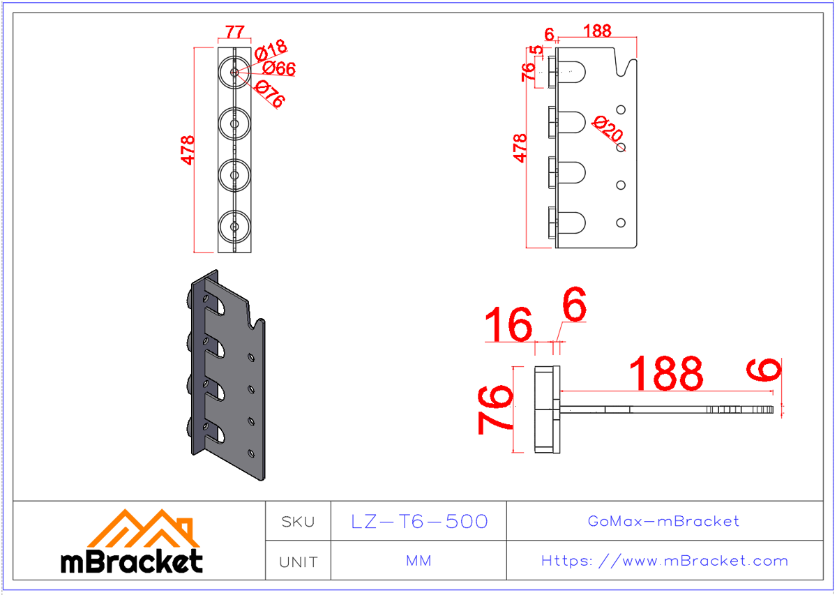 Concealed T-Shaped Beam-to-Column Connector for Japanese Timber Construction - 6*77*478 Product Dimensions