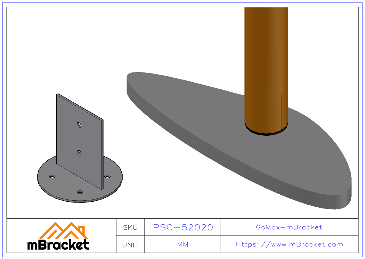 T-Type Post Base Connector, Steel Angle Bracket, Round Column Base Connector - 5*200*200 Application Example
