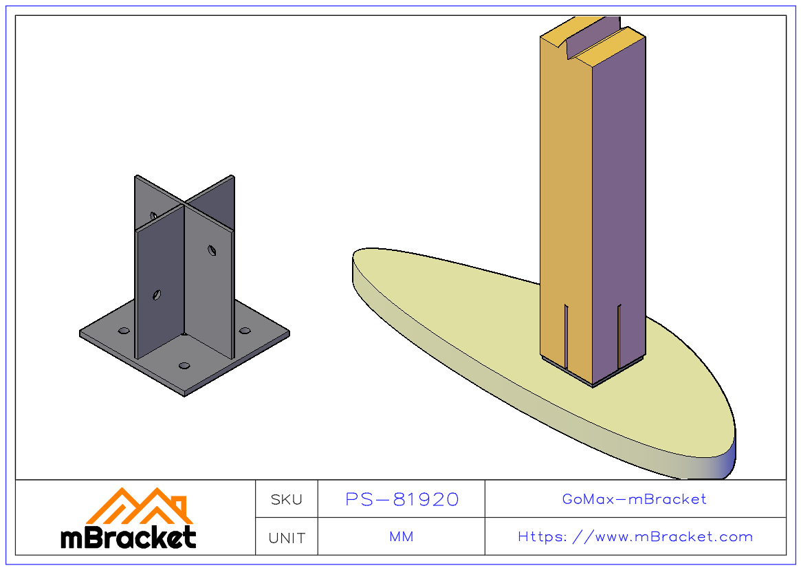 Cross-Shaped Concealed Post Base Connector Internal Cross Post Base Connector - 8*190*190*200 Application Example