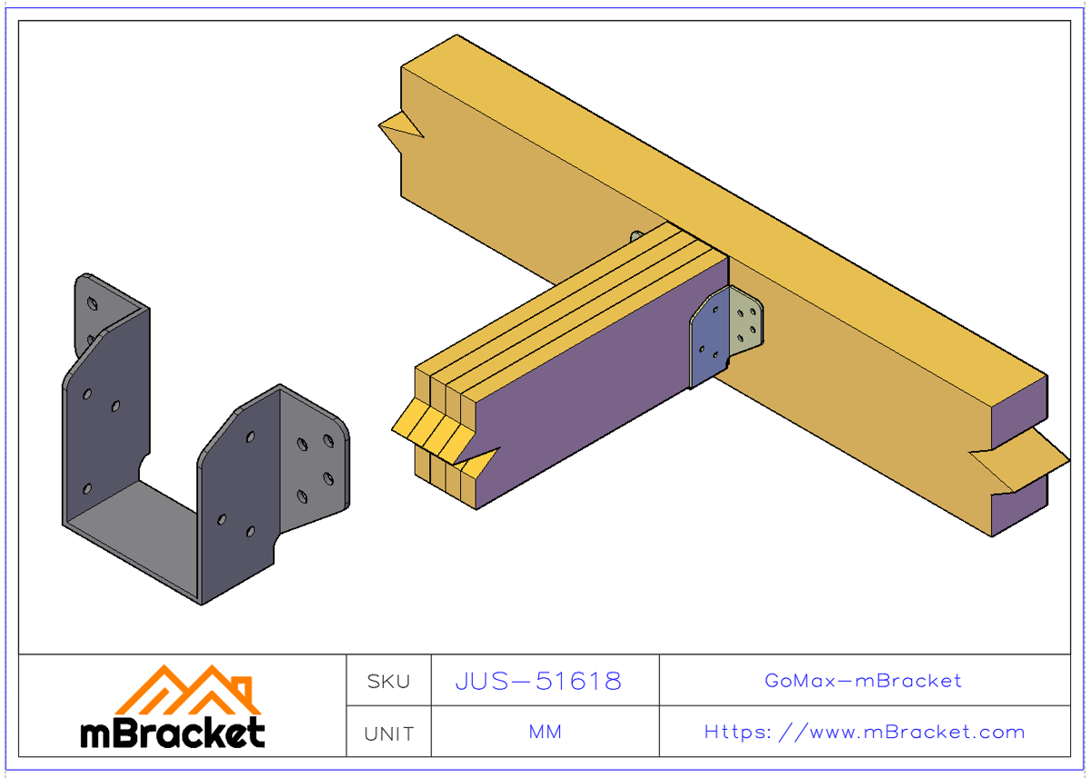 Heavy Duty Joist Hanger for 160mm Wide Wood Beam, Structural Connector - 5*160*175 Application Example
