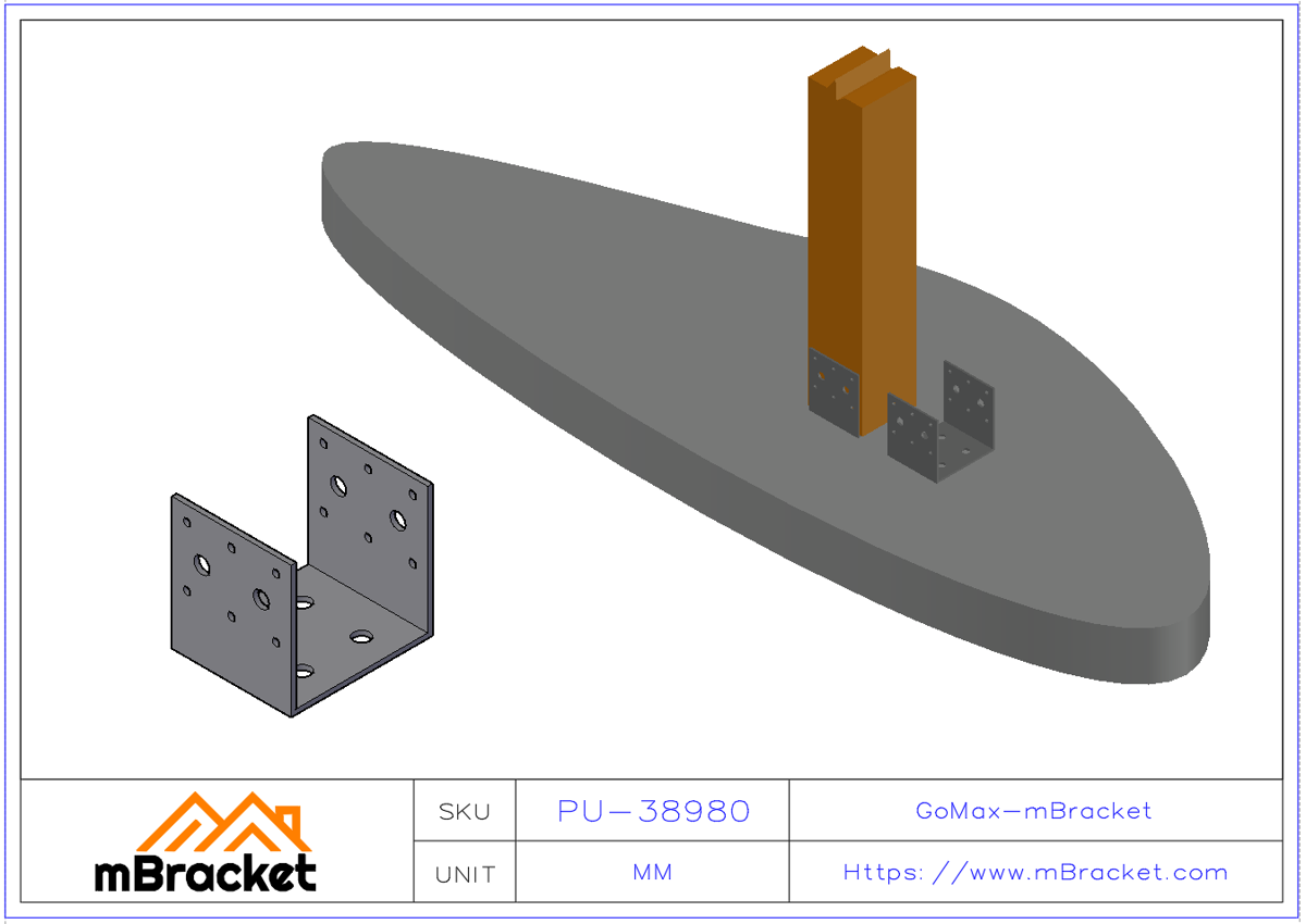 U-Shaped Post Base Connector, Column Base, Timber Connector - 3*89*89*80 Application Example