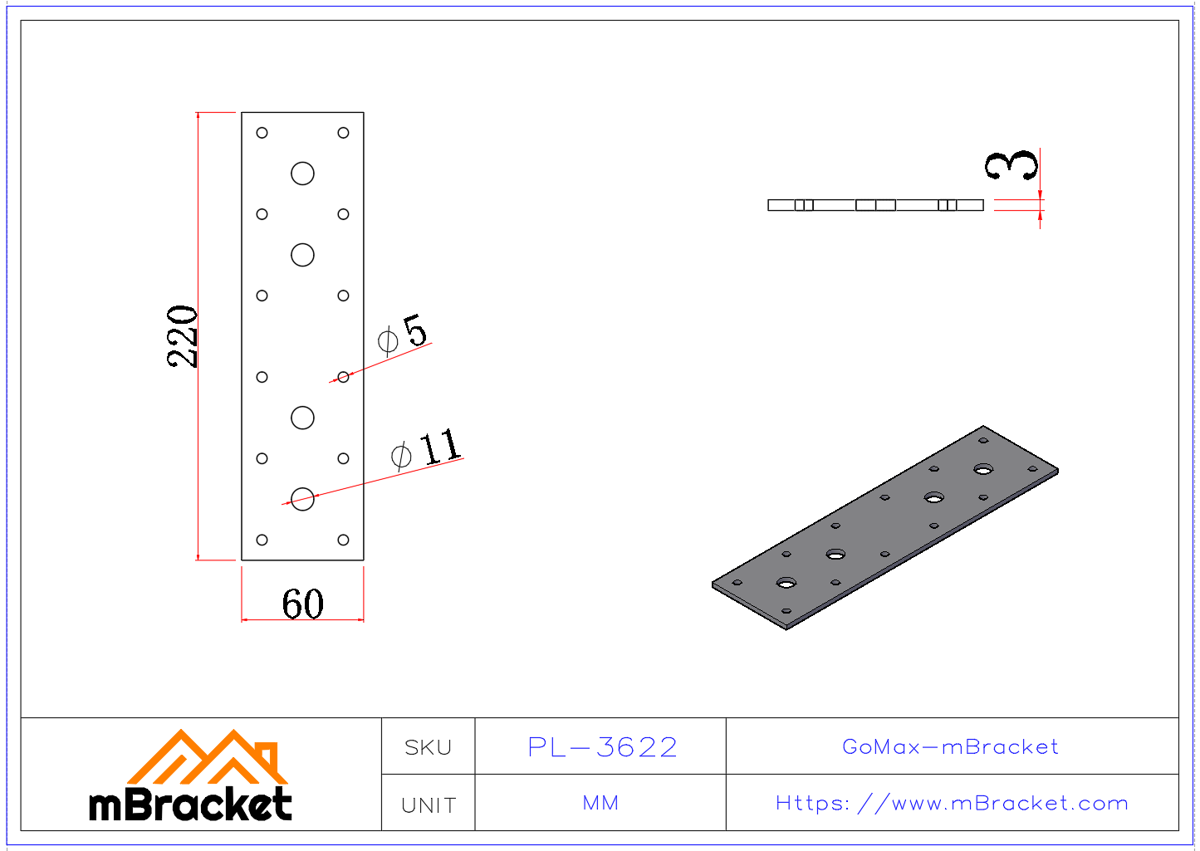 Flat Connector Plate Nail Plate Truss Connector Wood Roof Metal Connector - 3*60*220 Product Dimensions