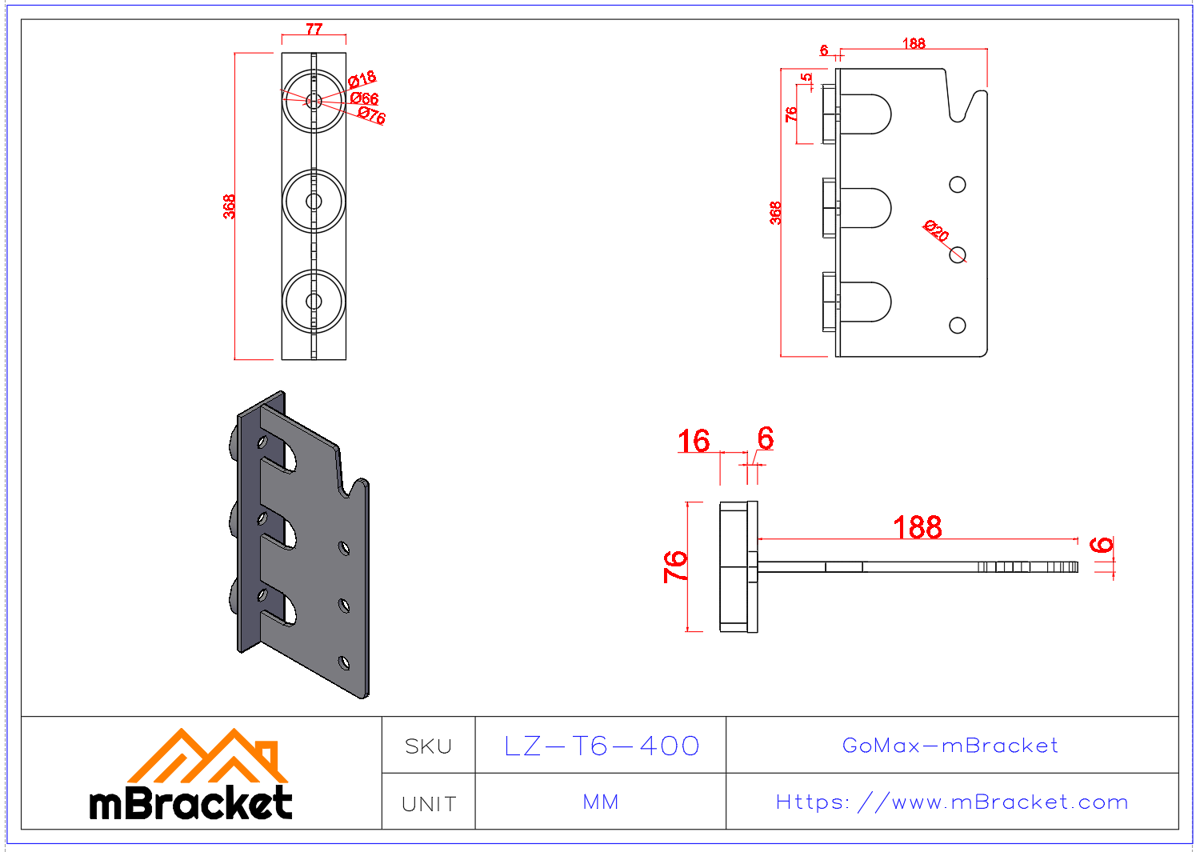 Concealed T-Shaped Beam-to-Column Connector for Japanese Timber Structures - 6*77*368 Product Dimensions