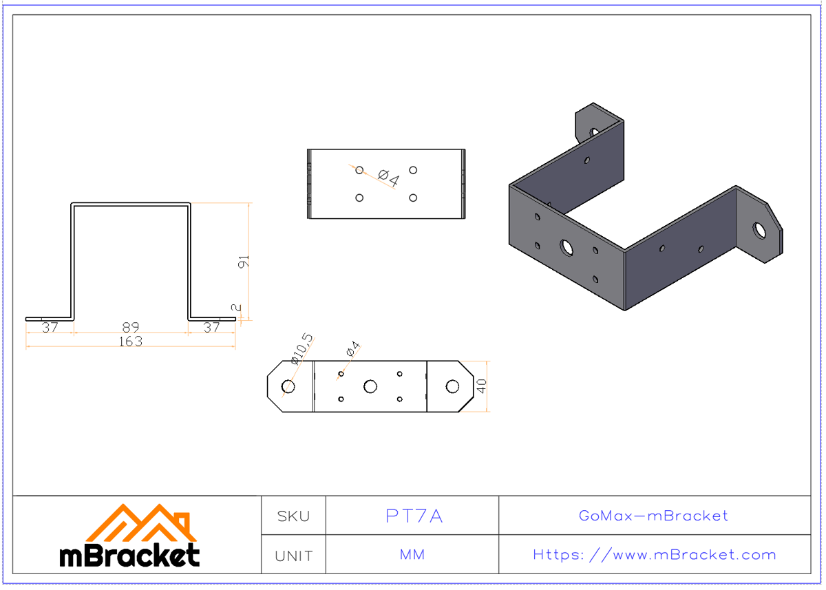 Railing Connector for Square Post to Beam or Panel - 2.0*38*110 Product Dimensions