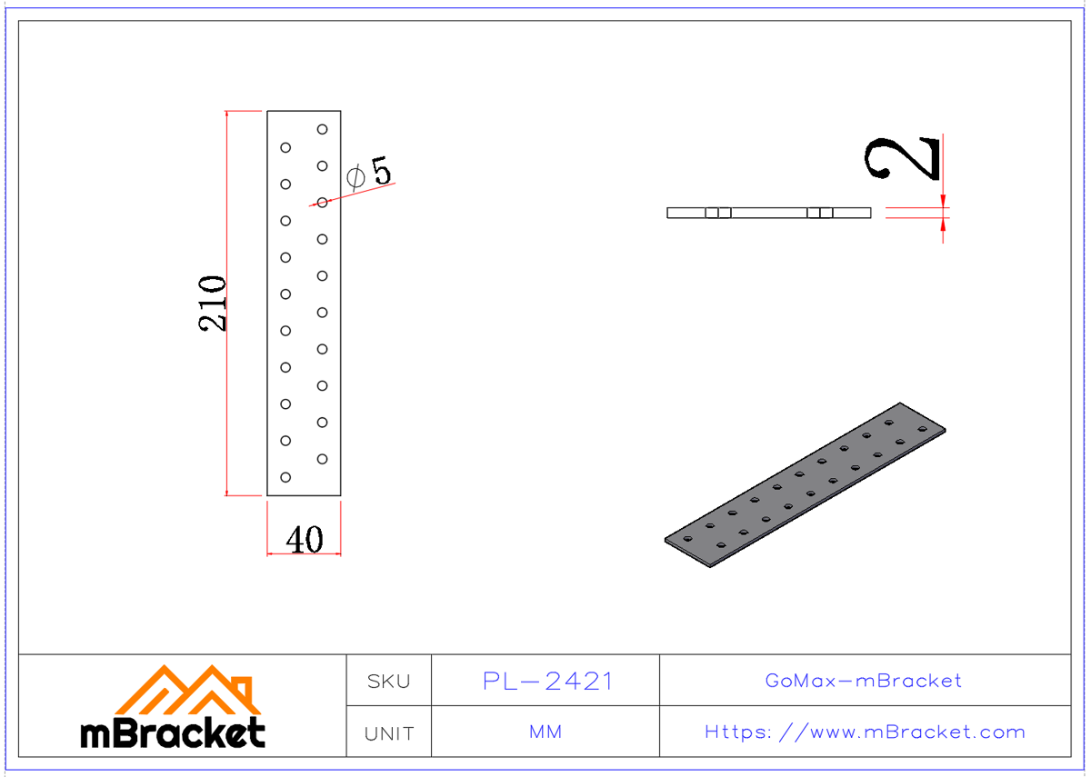 Nail Plate Connector | Flat Plate Connector | Timber Truss Connector | Wood Truss Connector - 2*40*210 Product Dimensions