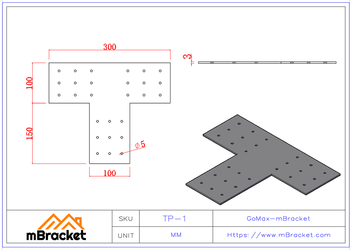 T-Type Connector Beam-to-Column Connector Steel Structure Right-Angle Flat Plate Connector - 3*100*300*250 Product Dimensions