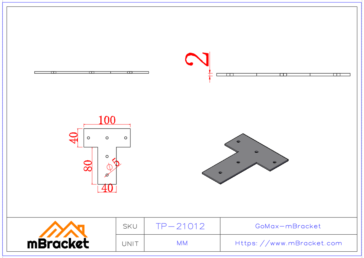 T-Type Connector Beam to Post Connector Timber Connector - 2*100*120 Product Dimensions