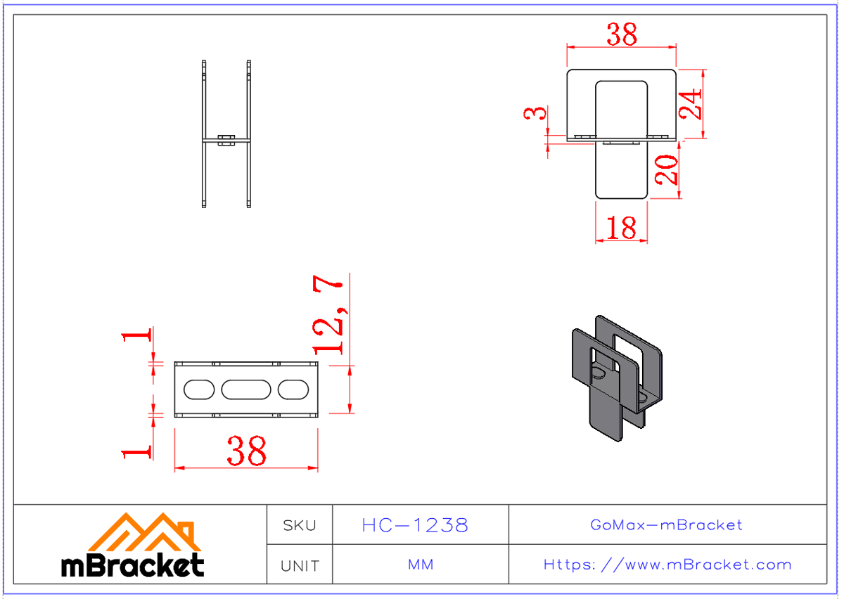 H-Clip OSB Panel Clip Light Steel House Connector - 1*12.7*38 Product Dimensions