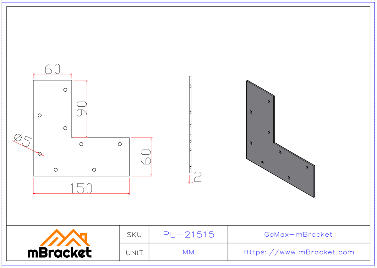 Flat Right Angle Connector Light Steel Structure Corner Connector Angle Bracket - 2.0*150*150 Product Dimensions