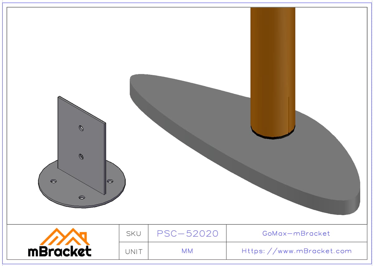 T-Type Post Base Connector, Steel Angle Bracket, Round Column Base Connector - 5*200*200 Application Example
