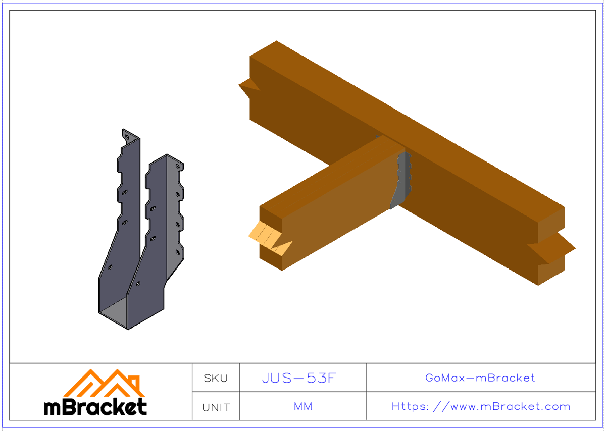 U-Shaped Beam Hanger Horizontal Wood Structure Connector - 2*53*256 Application Example