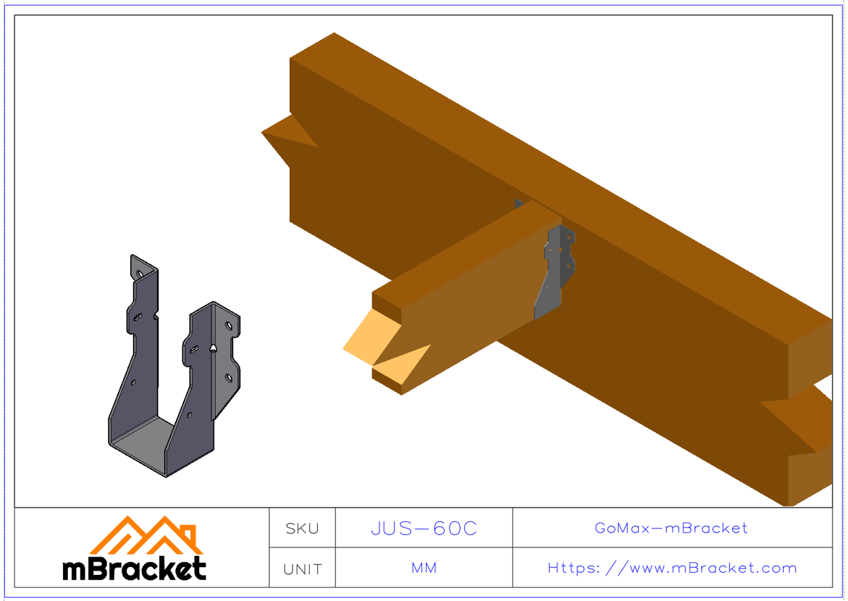 U-Shaped Beam Hanger Connector for Horizontal Joist-to-Beam Connection - 2*60*141 Application Example