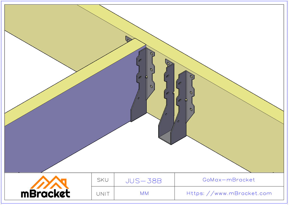 U-Shaped Beam Hanger Connector Horizontal Joist-to-Beam Fastener for Wood Structures - 2*38*194 Application Example