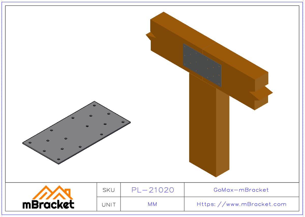 Flat Beam Connector Steel & Wood Structure Reinforcement Plate - 2*100*200 Application Example