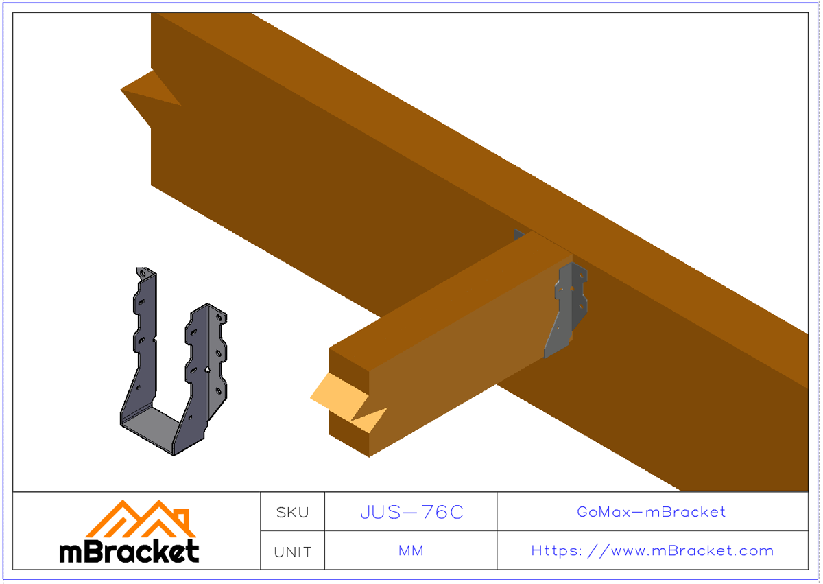 U-Shaped Beam Hanger Connector Wood Structure Joist Beam Reinforcement Bracket - 2*76*175 Application Example