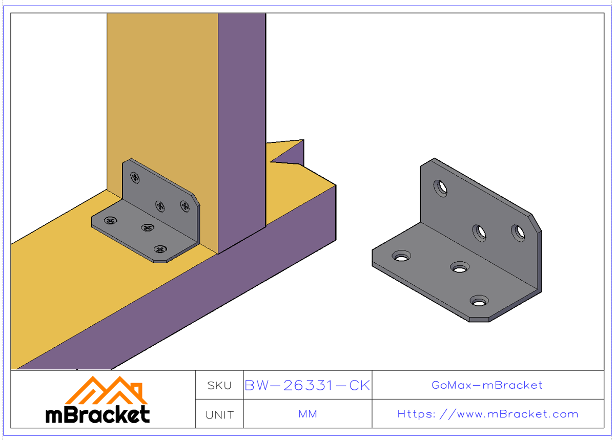 L-Shaped Angle Bracket Connector - Countersunk Application Example