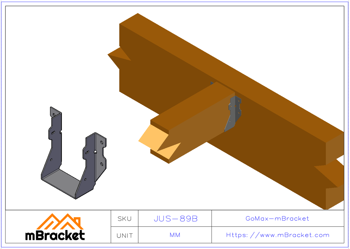 U-Shaped Beam Hanger Connector Wood Structure Beam and Column Reinforcement Bracket - 2*89*127 Application Example
