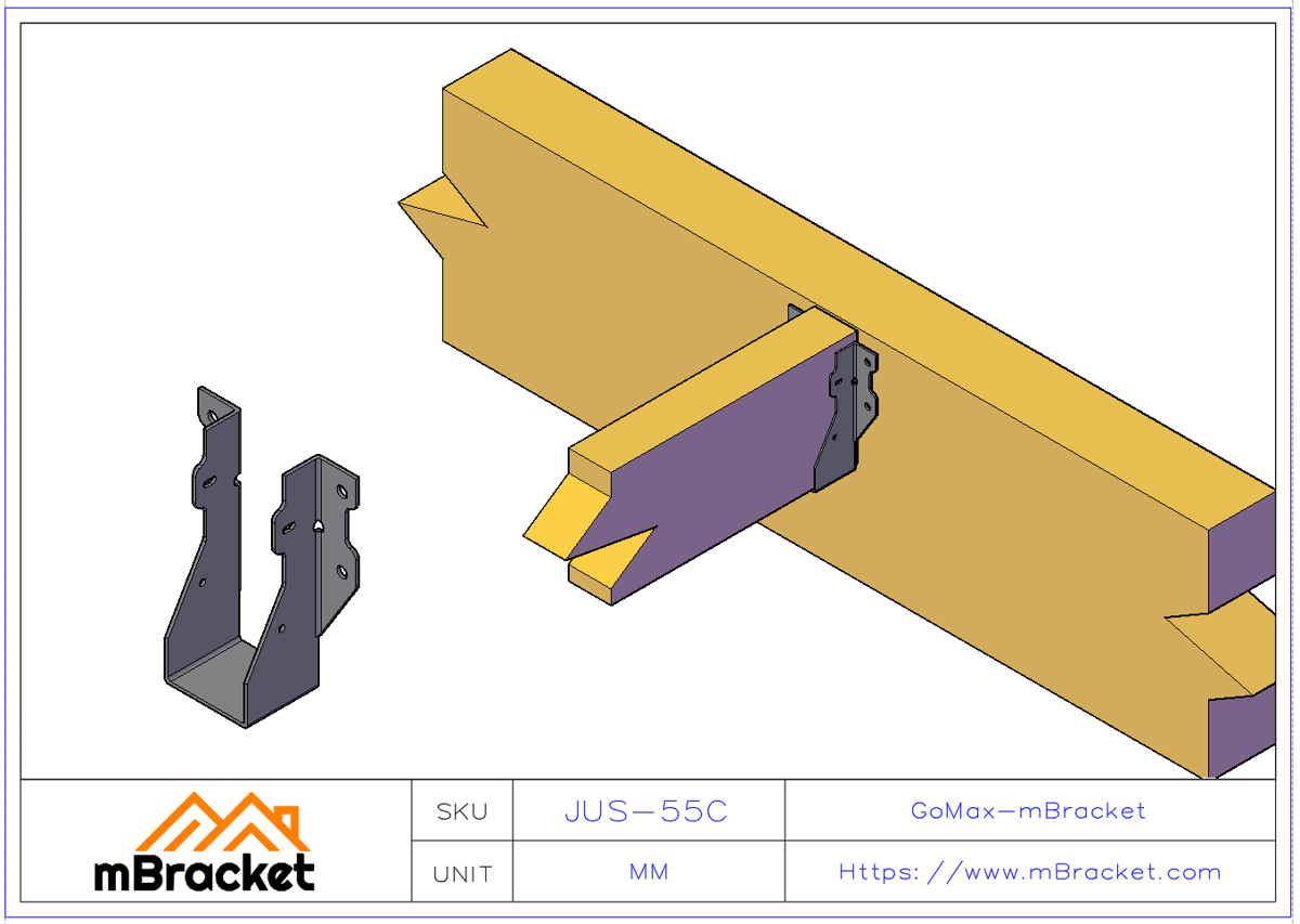 U-Shaped Beam Hanger Horizontal Wood Structure Connector - 2*55*144 Application Example