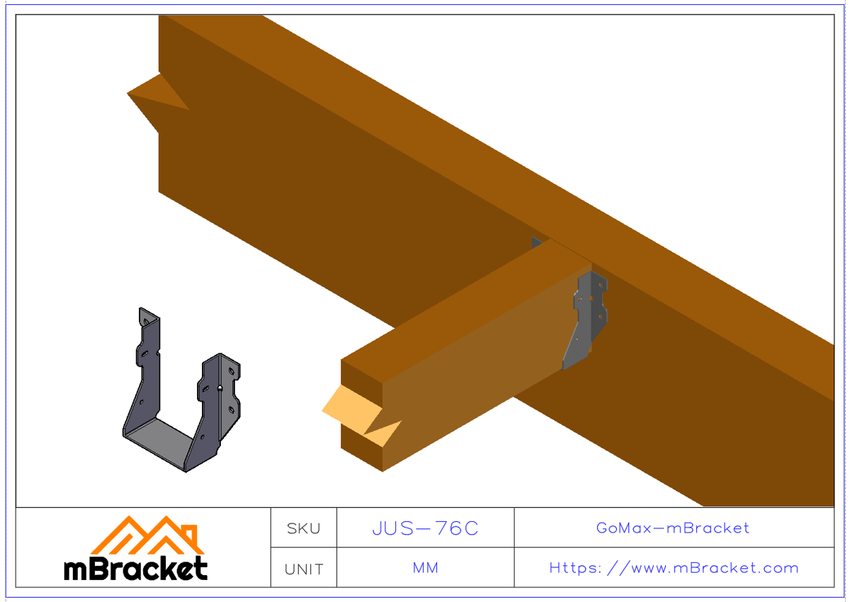 Wood Structure U-Shaped Beam Hanger Horizontal Joist and Beam Connector - 2*89*126 Application Example