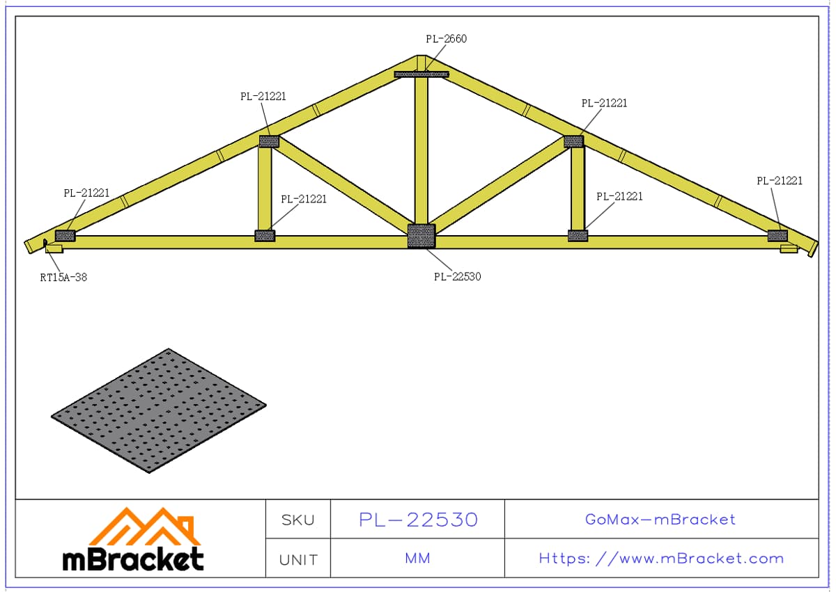 Flat Connector Plate, Nail Plate, Truss Connector, Wood Roof Metal Fitting - 2*250*300 Application Example