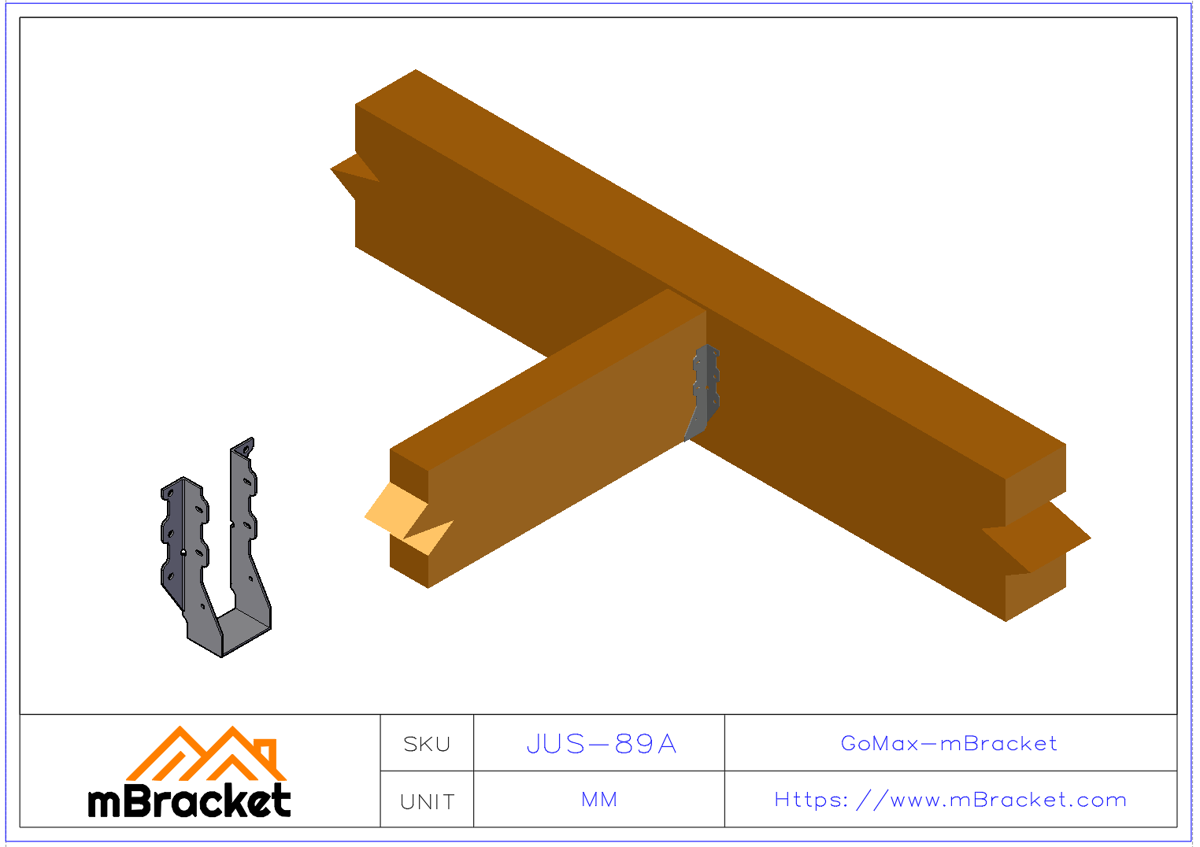 U-Shaped Beam Hanger Horizontal Wood Structure Connector Metal Fittings for Joist and Beam Connection - 2*63*183 Application Example