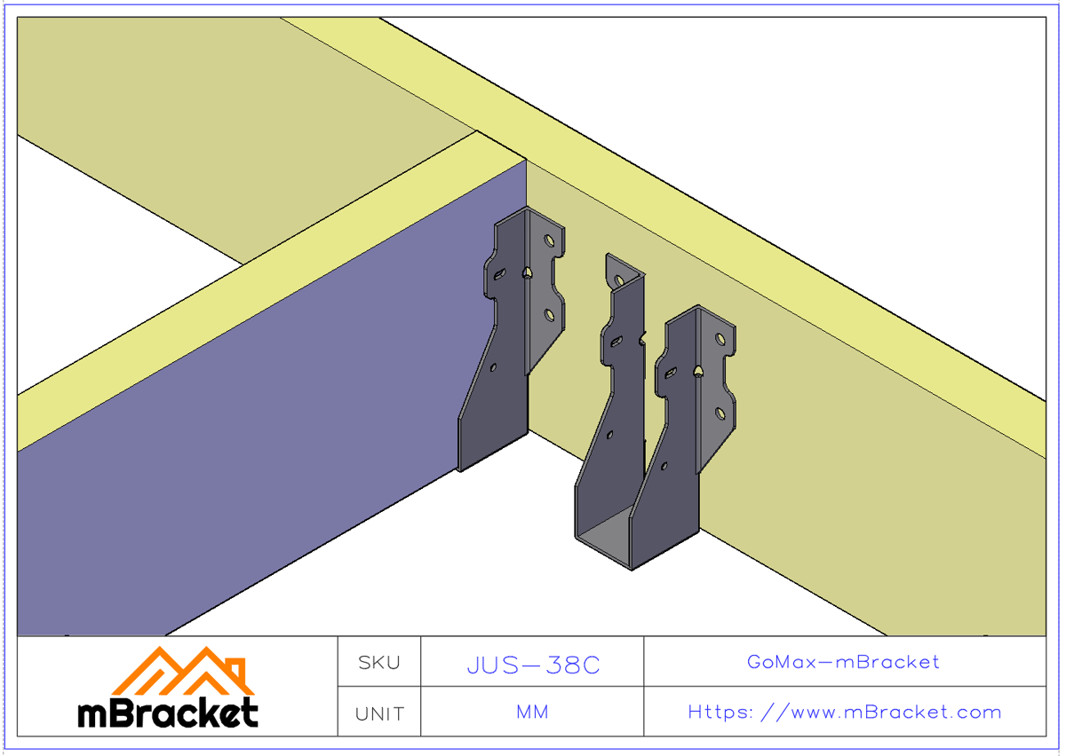 U-Shaped Beam Hanger Connector for Wood Structure Joist and Beam Horizontal Connection - 2*38*151 Application Example