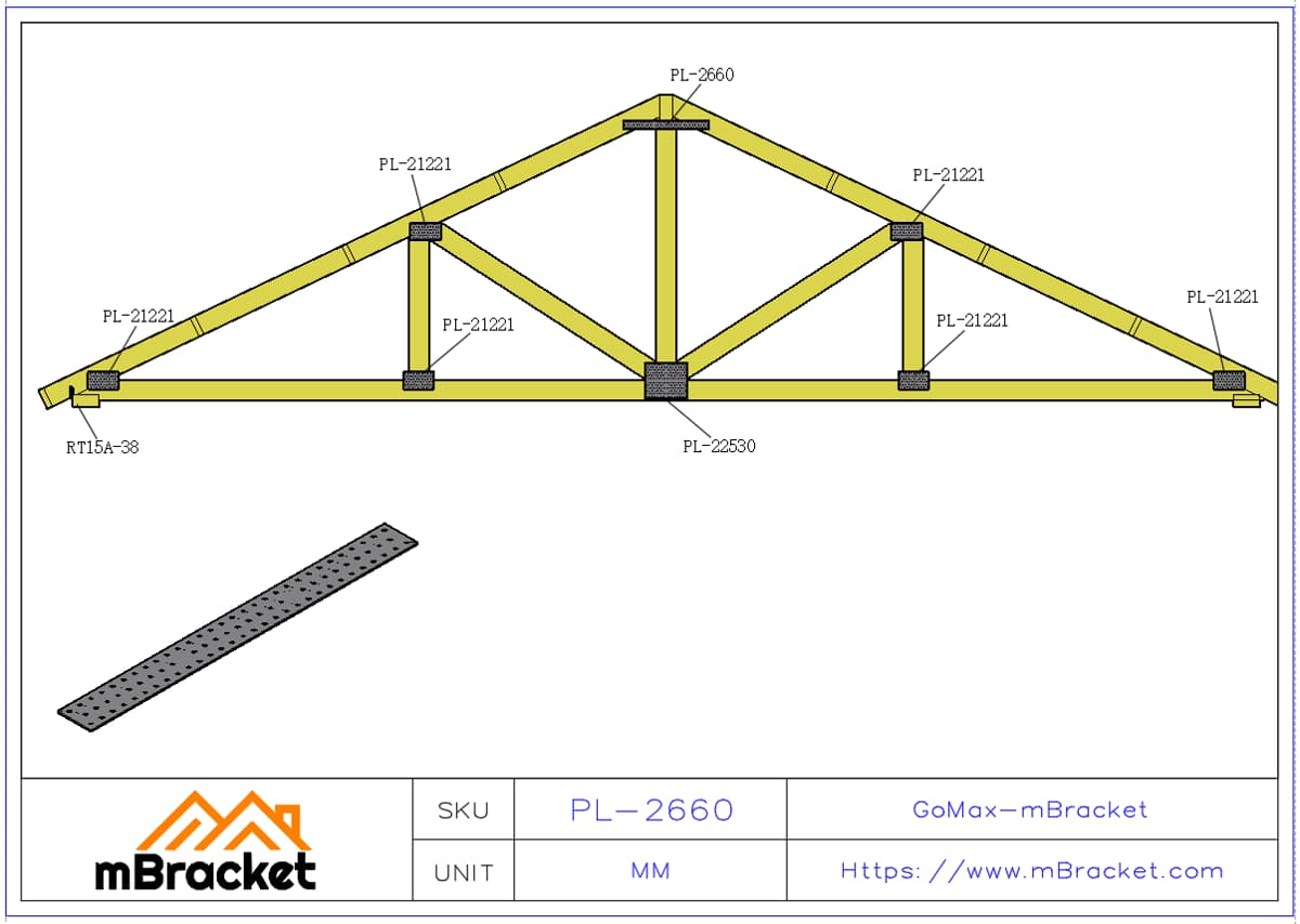 Nail Plate Connector Flat Plate Connector Timber Roof Truss Connector - 2*60*600 Application Example