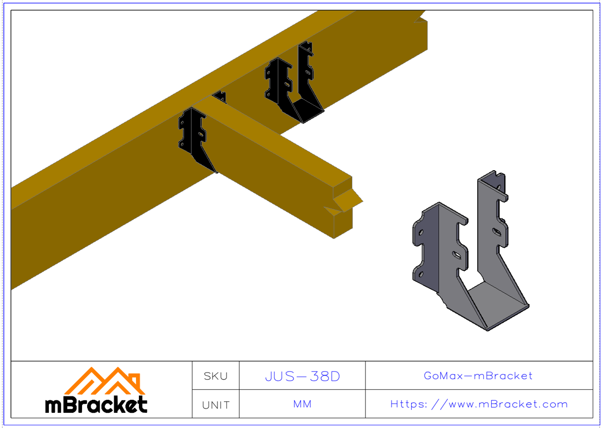 U-Shaped Beam Hanger Connector Horizontal Joist-to-Beam Connection for Wood Structures - 2*38*89 Application Example