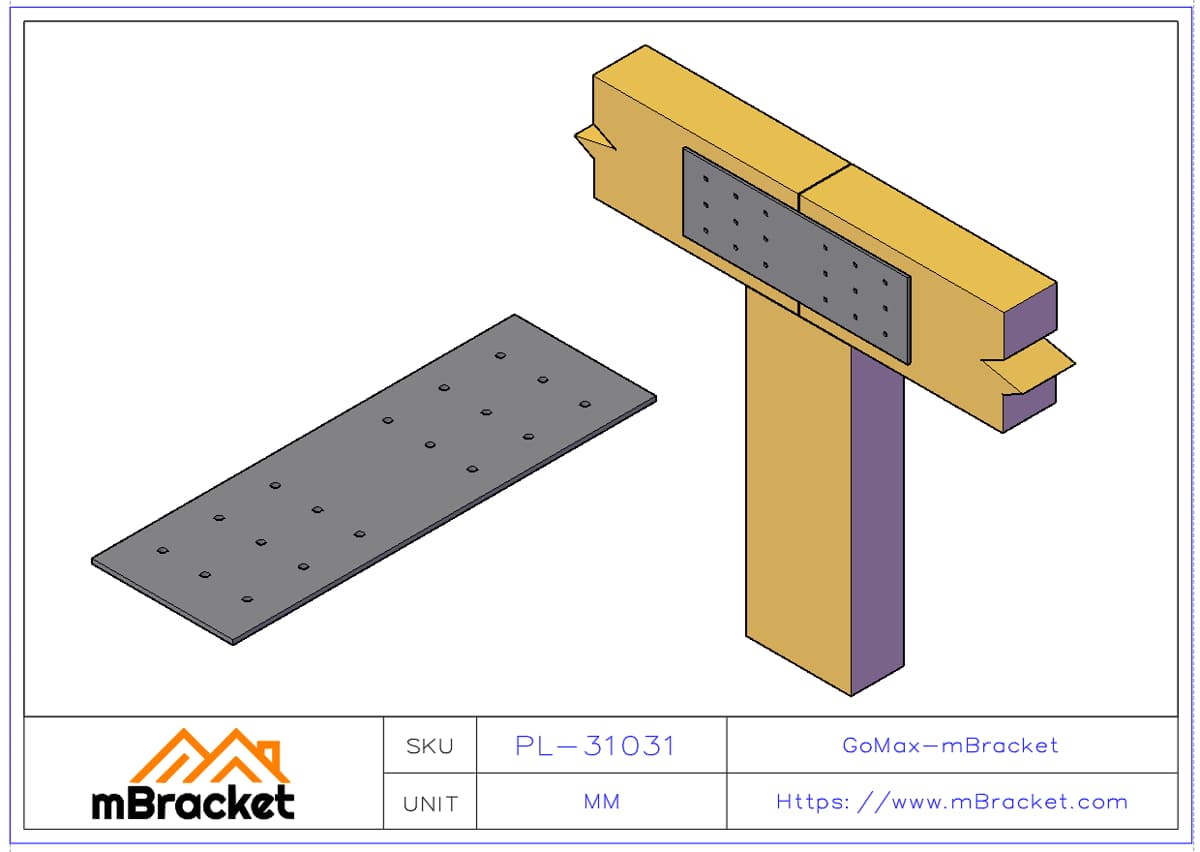 Flat Beam Connector, Timber Frame Metal Connector - 3*100*300 Application Example