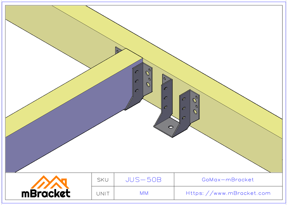U-Shaped Beam Hanger Connector 50mm Joist-to-Beam Horizontal Connector - 2*50*92 Application Example