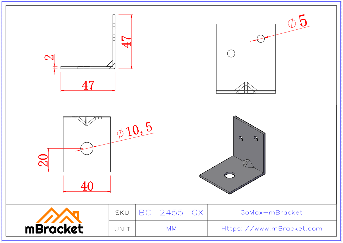 L-Shape Angle Connector - 2*40*50*50 Product Dimensions