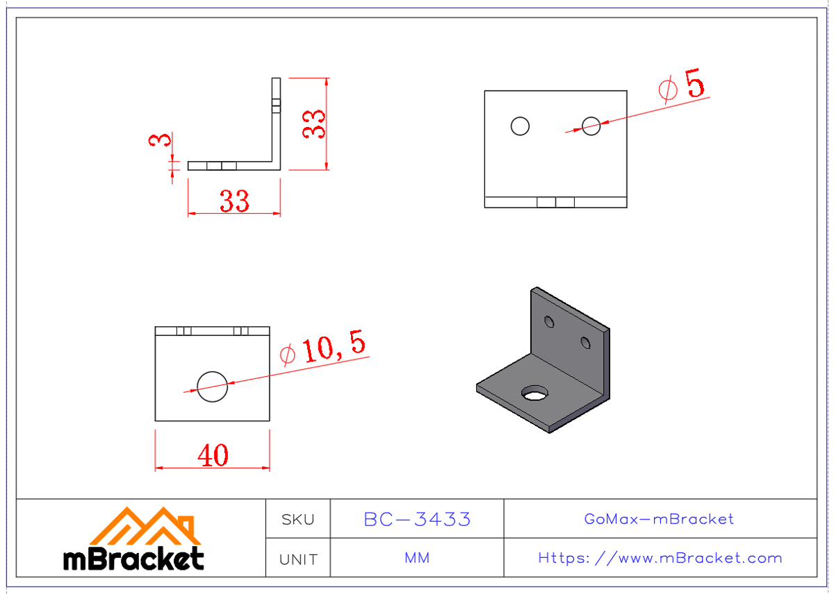 L-Shaped Angle Connector - 3*40*35*35 Product Dimensions