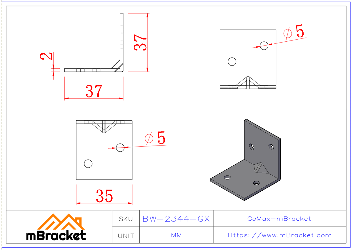 L-Shaped Angle Bracket - 2*35*40*40 Product Dimensions