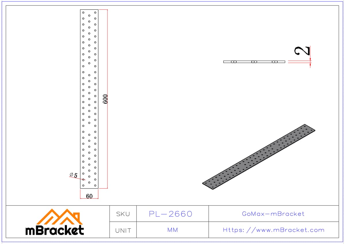 Nail Plate Connector Flat Plate Connector Timber Roof Truss Connector - 2*60*600 Product Dimensions