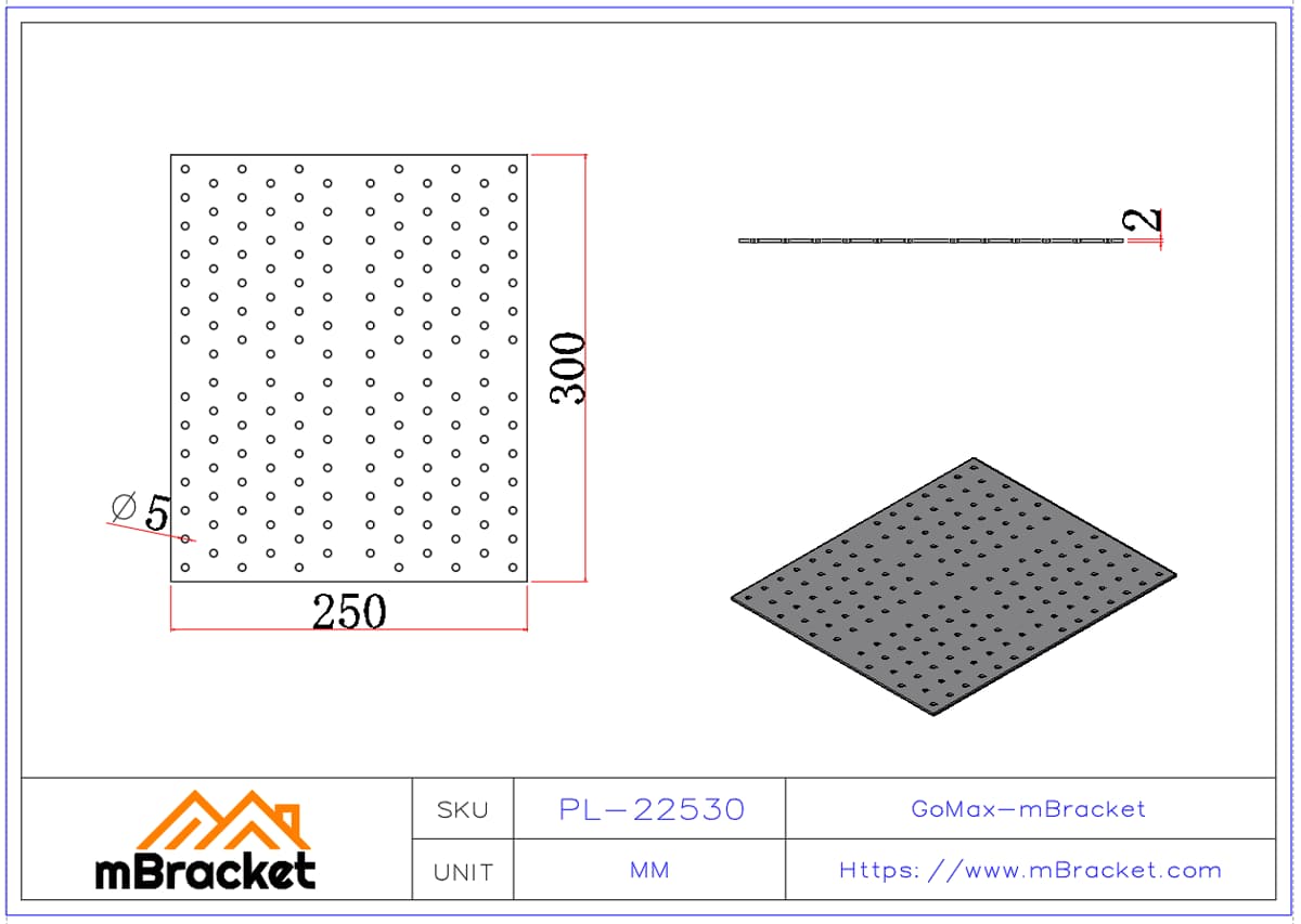 Flat Connector Plate, Nail Plate, Truss Connector, Wood Roof Metal Fitting - 2*250*300 Product Dimensions