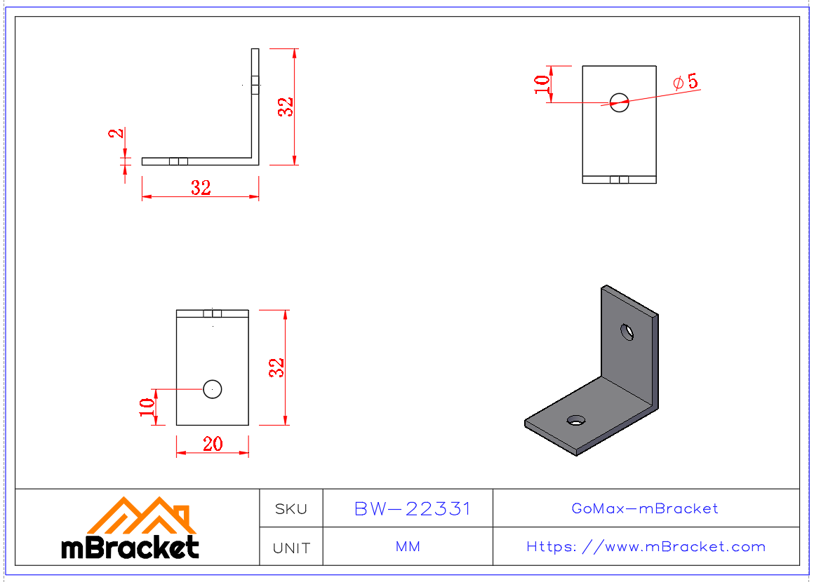 Small Angle Connector - 2*20*30*30 Product Dimensions