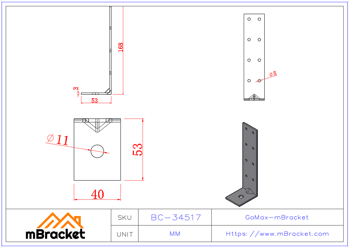 L-Shaped Angle Bracket Structural Reinforcement Angle Iron - 3*40*50*170 Product Dimensions