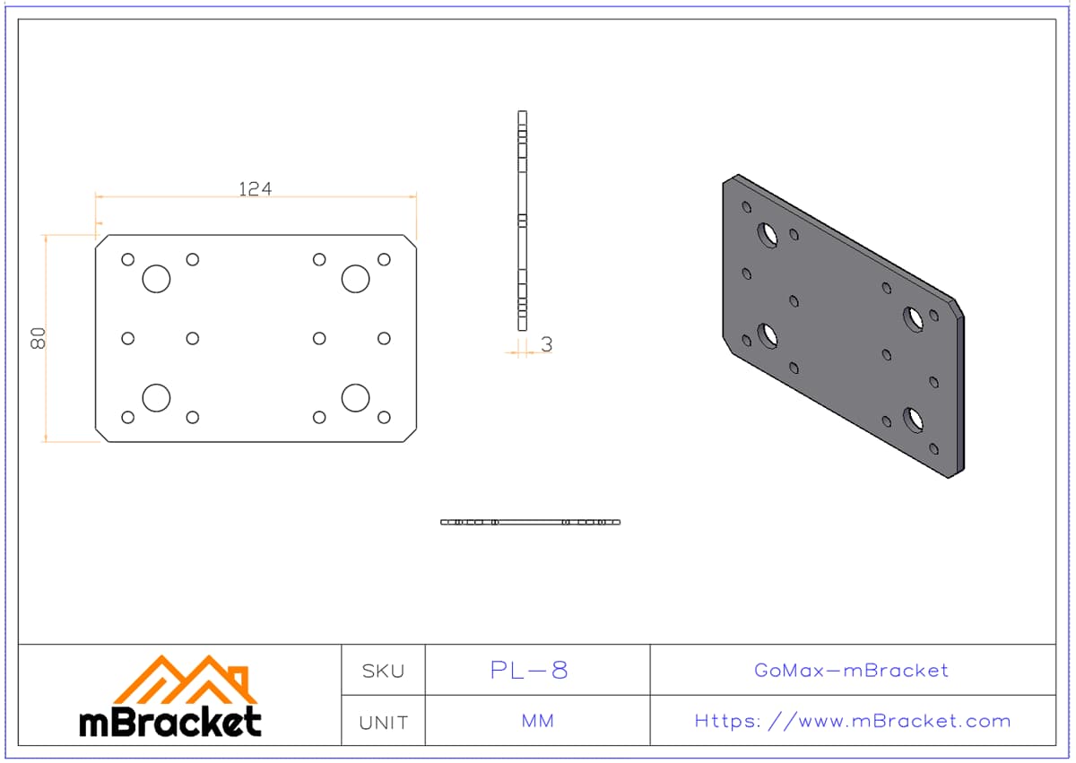 Flat Beam Connector Joist Hanger Steel & Wood Structure Connection Plate - 3.0*80*124 Product Dimensions