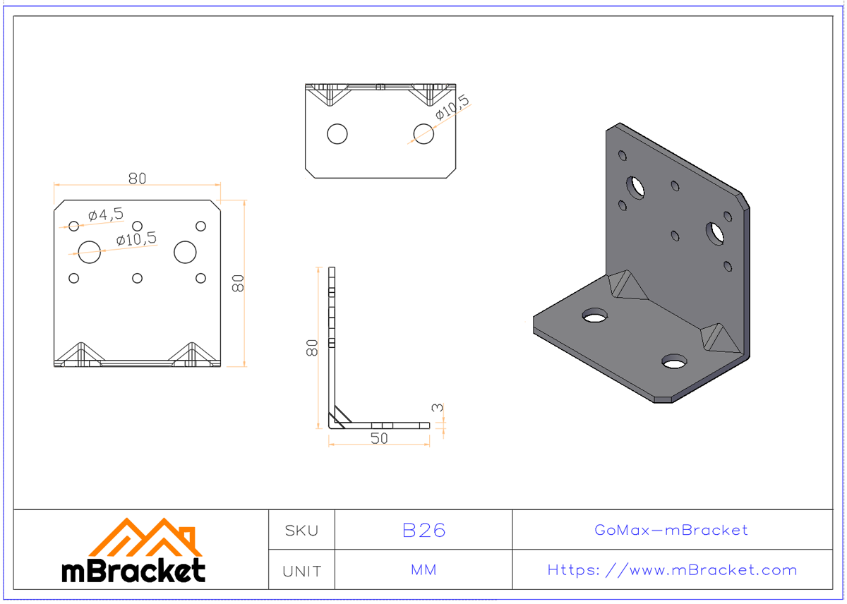 L-Bracket Post-to-Ground Connector Structural Hardware - 3*80*50*80 Product Dimensions