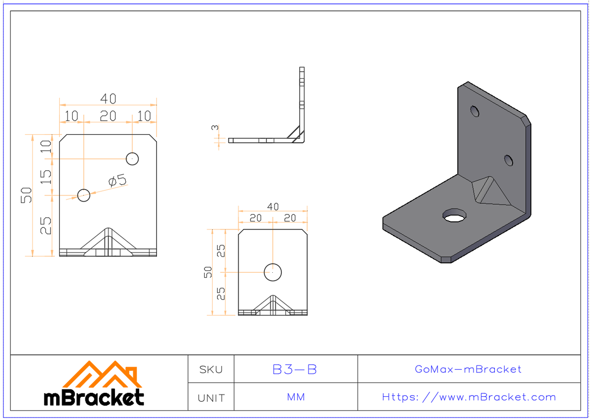 L-Shaped Angle Bracket Connector - 3*40*50*50 Product Dimensions