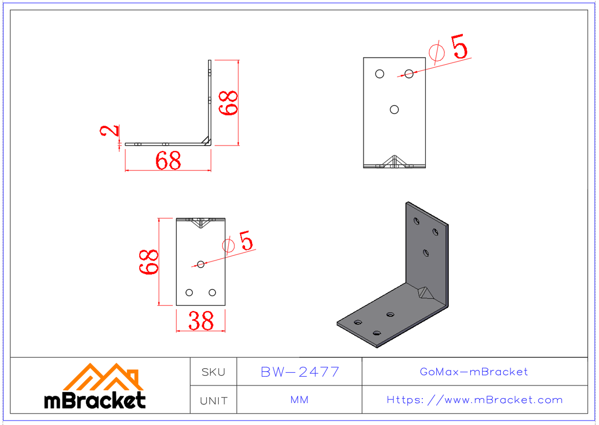 L-Shaped Angle Bracket Connector - 2*40*70*70 Product Dimensions