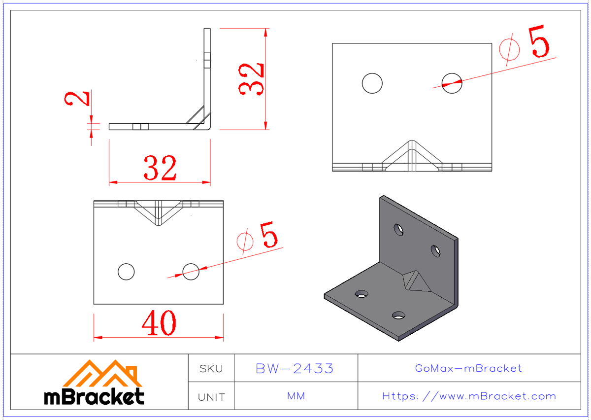 Small Angle Connector - 2*40*32*32 Product Dimensions
