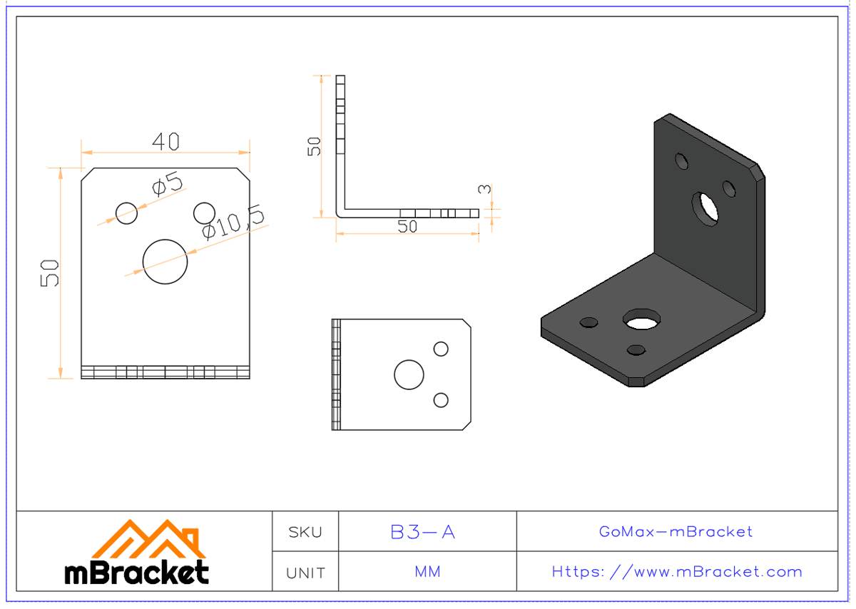 90 Degree Right Angle Bracket L-Shape Angle Iron Connector - 3*40*50*50 Product Dimensions