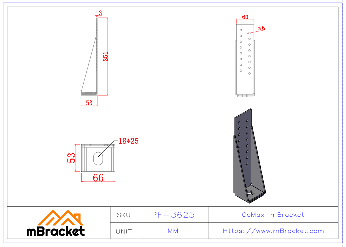 Light Steel Structure Uplift Resistant Connector / Post Base Connector - 3*66*251 Product Dimensions