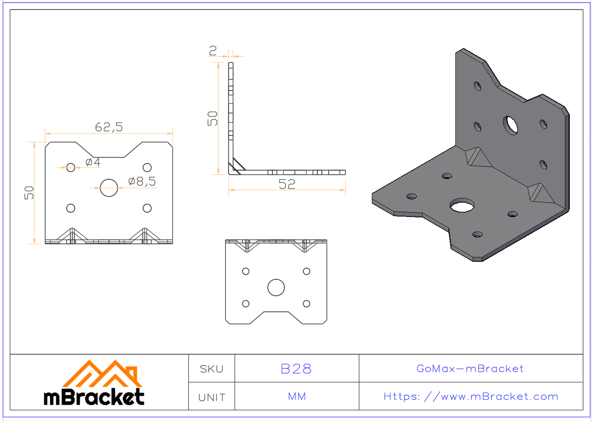 L-Shaped Angle Bracket Connector - 2*60*50*50 Product Dimensions