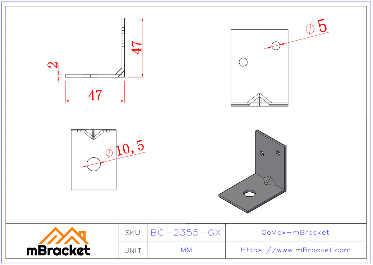 L-Shaped Angle Bracket - 2*35*50*50 Product Dimensions