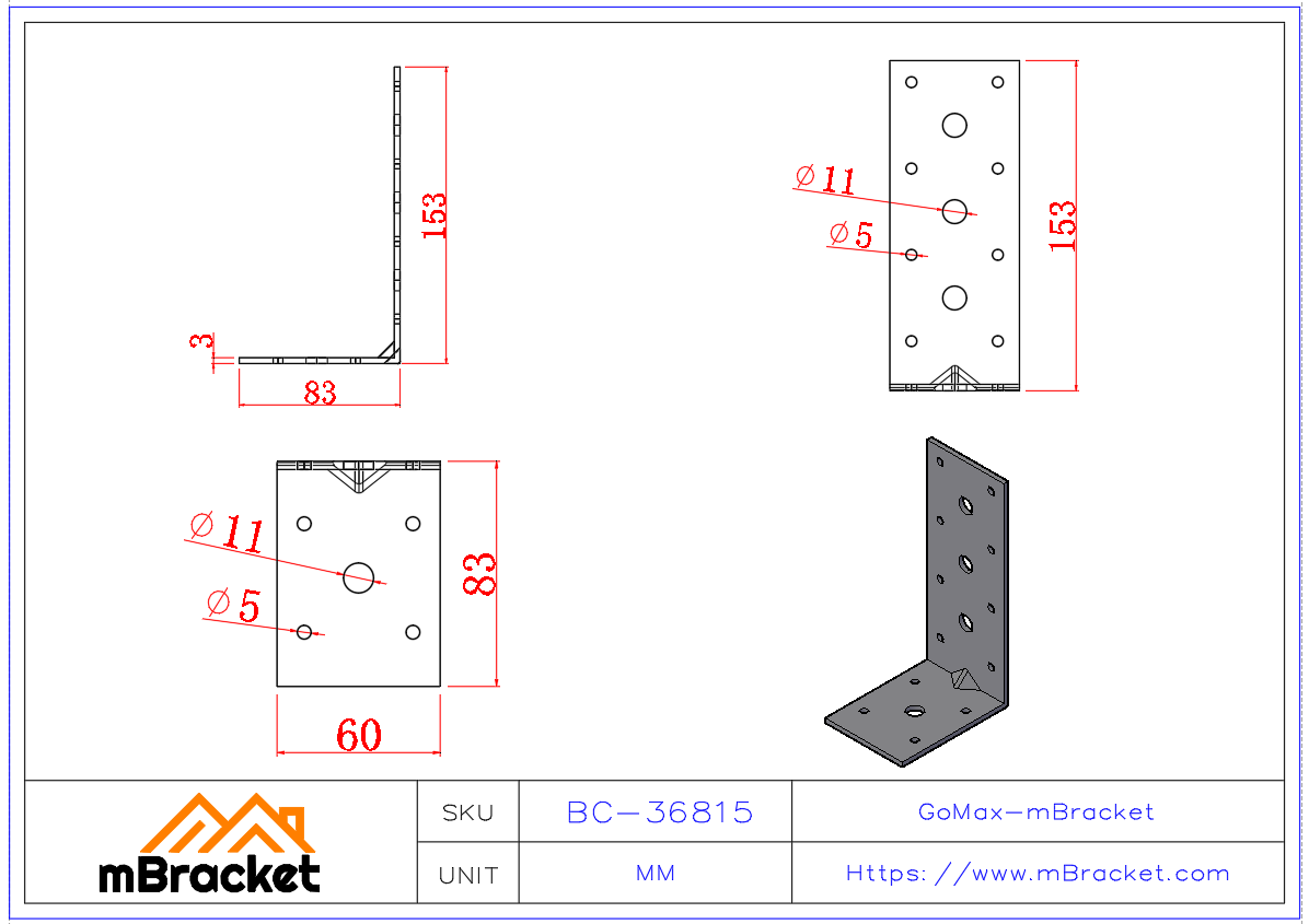 Angle Bracket Connector L-Shaped Angle Iron Structural Reinforcement Hardware - 3*60*80*150 Product Dimensions