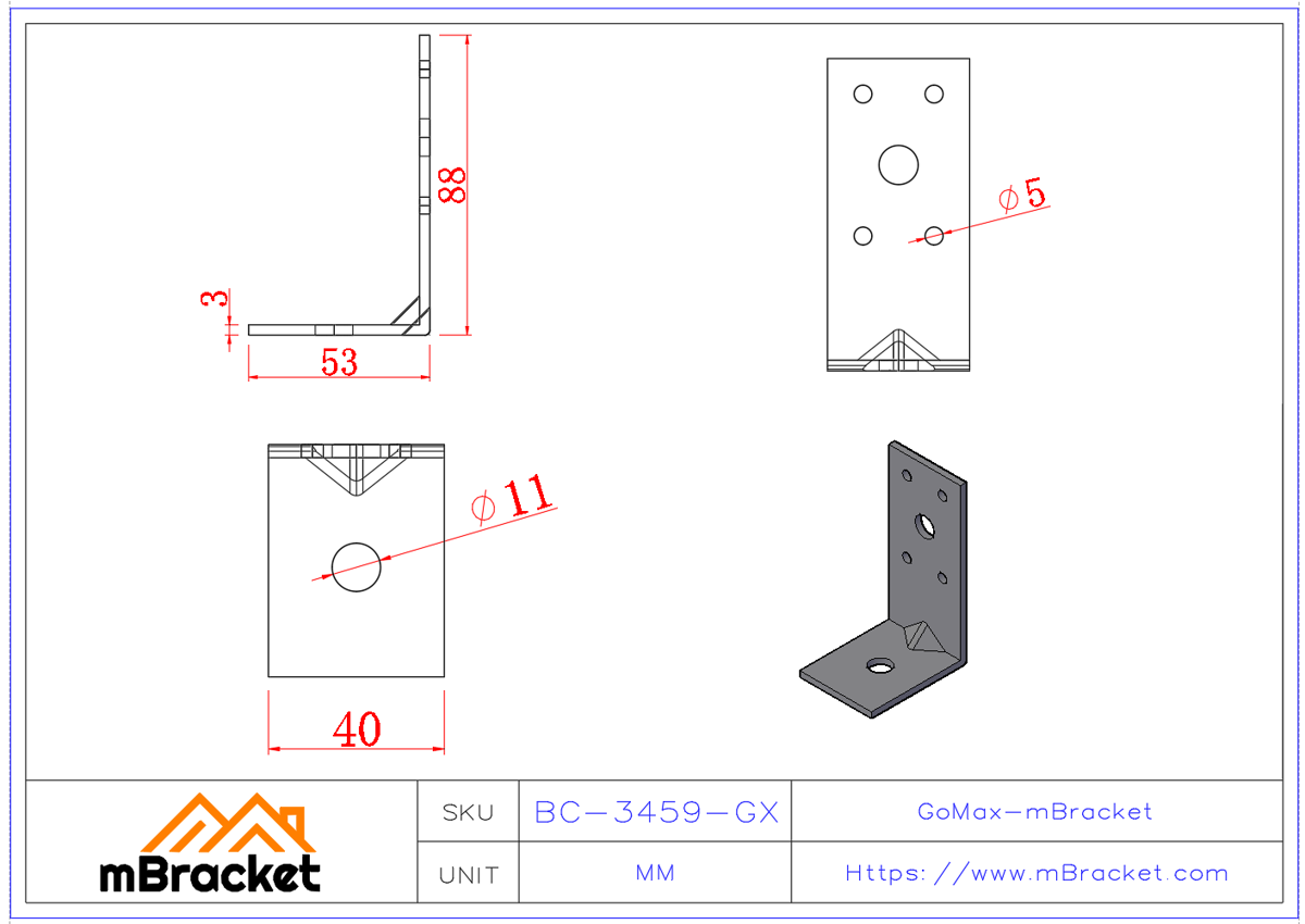 Angle Bracket Connector L-Shaped Angle Iron Structural Reinforcement Hardware Fittings - 3*40*50*90 Product Dimensions