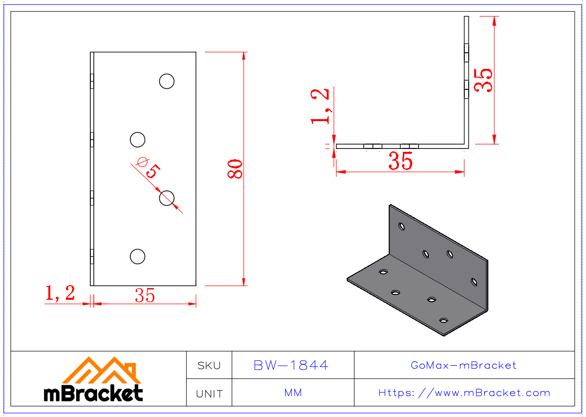 Light Gauge Steel L-Bracket Connector - 1.2*80*36*36 Product Dimensions