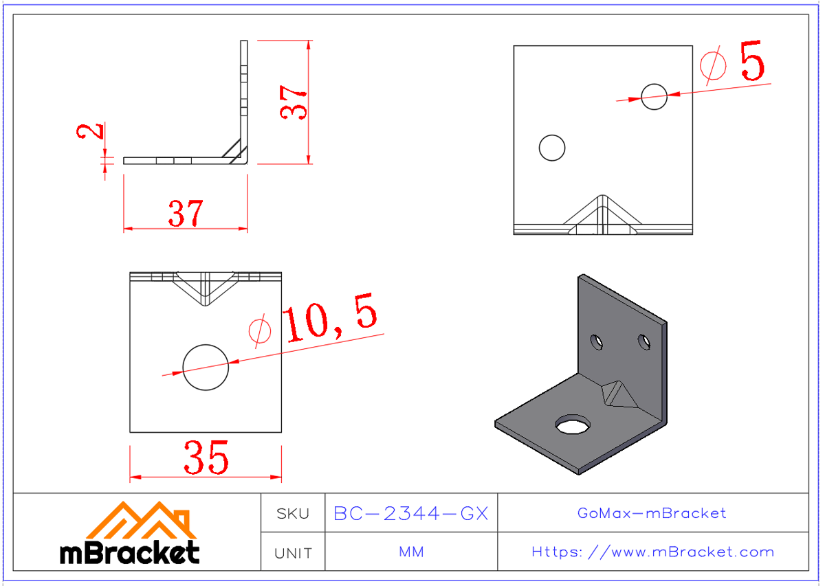 L-Shaped Angle Bracket Connector - 2*35*40*40 Product Dimensions